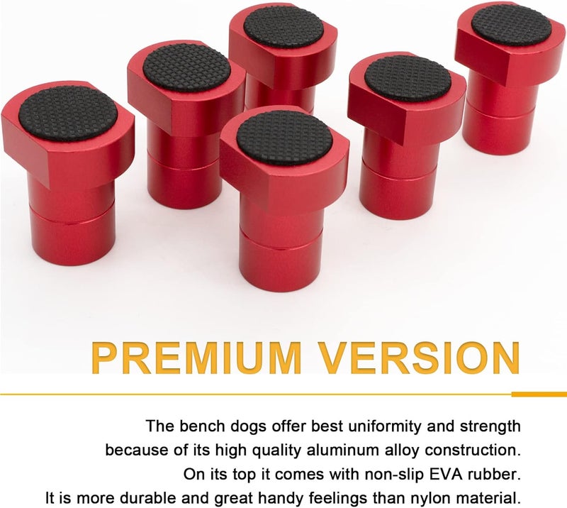 ViewReal 6-Pack Aluminum Alloy Bench Dogs with Non-Slip Pads - 3/4-Inch (19mm) Workbench Dog Hole Accessories for Woodworking and MFT Stops - Image 2